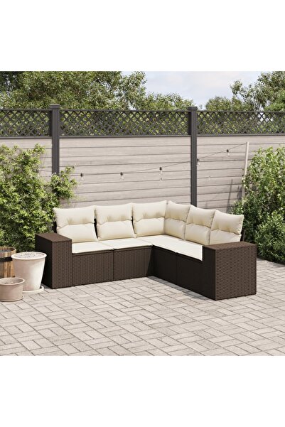 vidaxl Set canapele de gradina cu perne, 5 piese, maro, poliratan