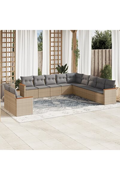 vidaxl Set canapele de gradina, 11 piese, cu perne, bej, poliratan