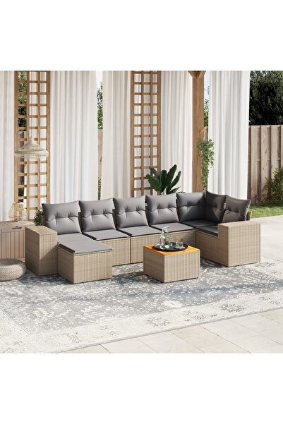 vidaxl Set canapele de gradina, 8 piese, cu perne, bej, poliratan