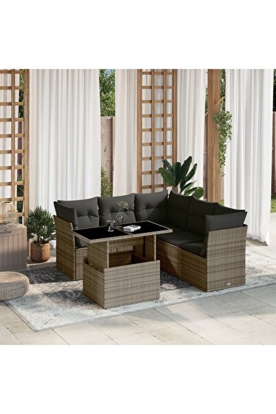 vidaxl Set mobilier gradina cu perne, 6 piese, gri, poliratan