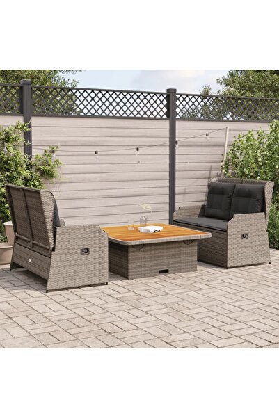 vidaxl Set mobilier de gradina cu perne, 3 piese, gri, poliratan
