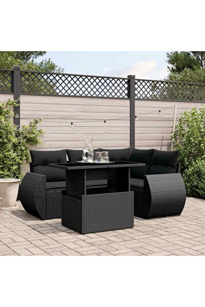 vidaxl Set mobilier de gradina cu perne, 5 piese, negru, poliratan