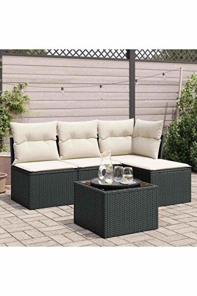 vidaxl Set mobilier de gradina cu perne, 5 piese, negru, poliratan