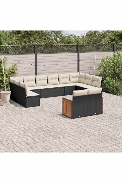 vidaxl Set canapele de gradina, 12 piese, cu perne, negru, poliratan