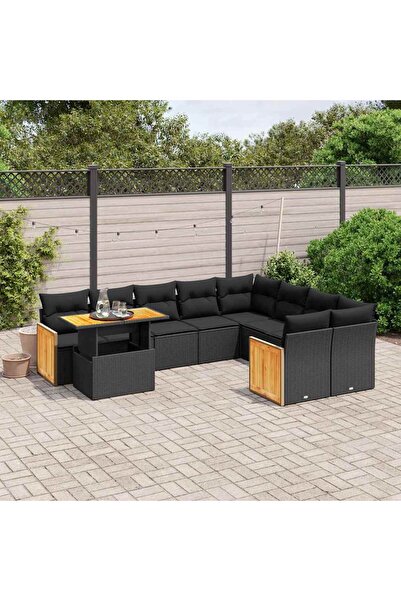 vidaxl Set canapele de gradina cu perne, 10 piese, negru, poliratan