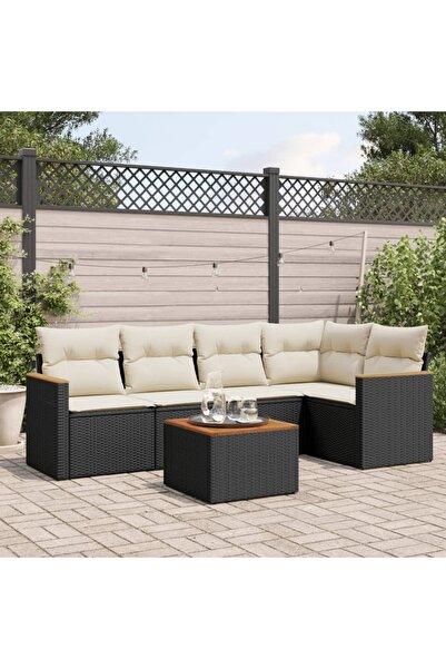 vidaxl Set mobilier de gradina cu perne, 6 piese, negru, poliratan
