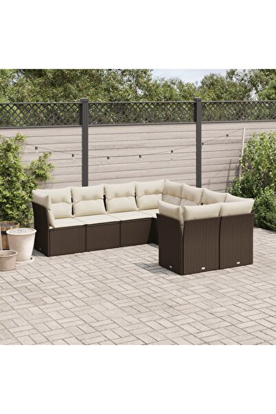 vidaxl Set canapele de gradina cu perne, 8 piese, maro, poliratan