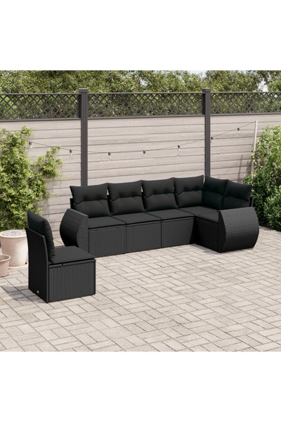 vidaxl Set mobilier de gradina cu perne, 6 piese, negru, poliratan