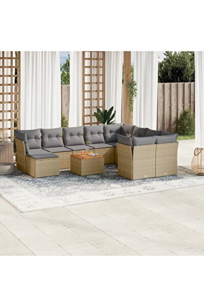 vidaxl Set canapele de gradina cu perne, 11 piese, bej, poliratan