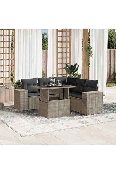 vidaxl Set canapele de gradina cu perne, 6 piese gri deschis poliratan