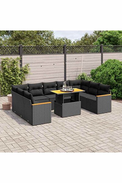 vidaxl Set canapele de gradina cu perne, 10 piese, negru, poliratan