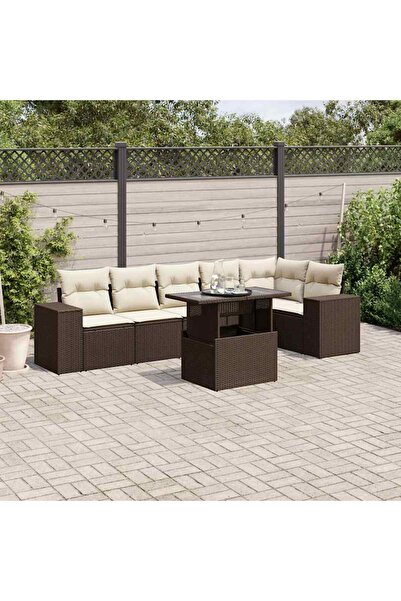 vidaxl Set canapele de gradina cu perne, 7 piese, maro, poliratan