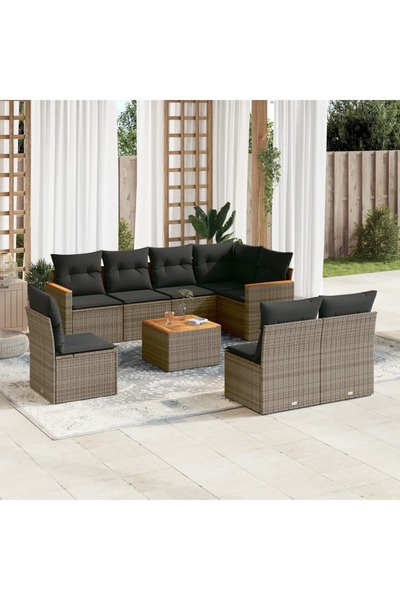 vidaxl Set canapele de gradina, 9 piese, cu perne, gri, poliratan