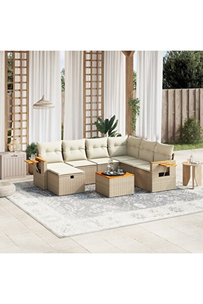 vidaxl Set canapele de gradina, 8 piese, cu perne, bej, poliratan