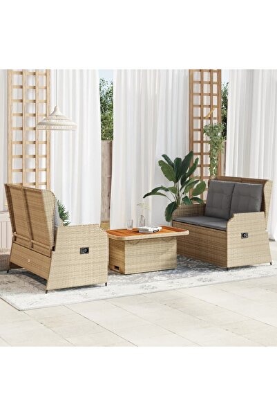 vidaxl Set mobilier de gradina cu perne, 3 piese, bej, poliratan