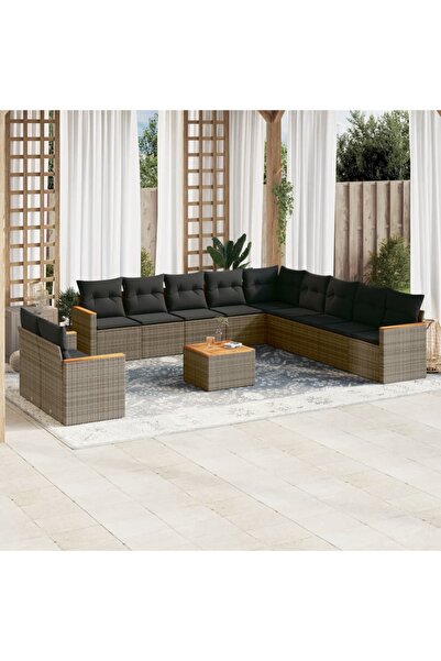 vidaxl Set canapea de gradina cu perne, 12 piese, gri, poliratan