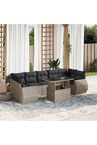 vidaxl Set mobilier de gradina cu perne, 8 piese gri deschis poliratan