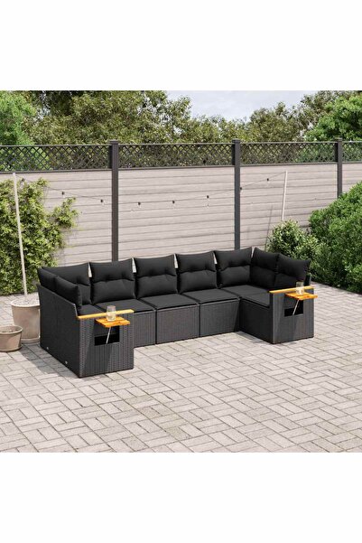 vidaxl Set canapele de gradina cu perne, 7 piese, negru, poliratan