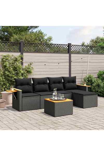 vidaxl Set mobilier de gradina cu perne, 6 piese, negru, poliratan