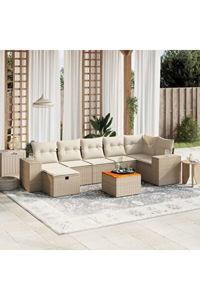 vidaxl Set canapele de gradina, 8 piese, cu perne, bej, poliratan