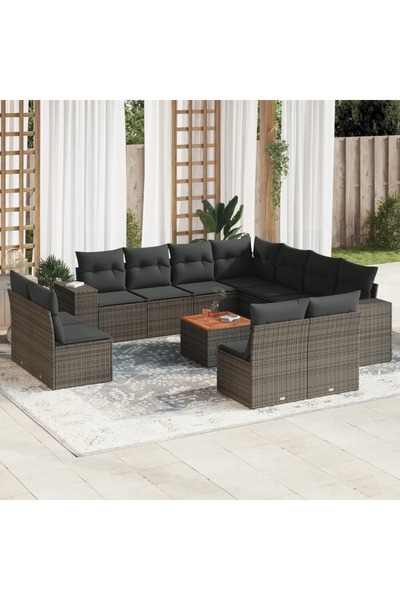 vidaxl Set canapea de gradina cu perne, 12 piese, gri, poliratan