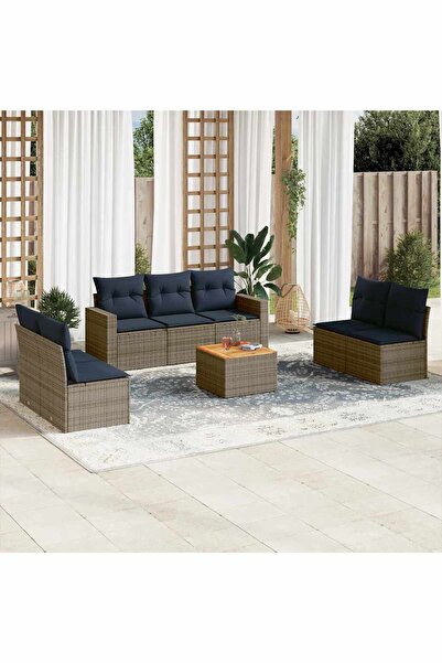 vidaxl Set canapele de gradina cu perne, 8 piese, gri, poliratan