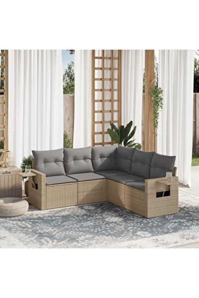 vidaxl Set canapele de gradina cu perne, 5 piese, bej, poliratan