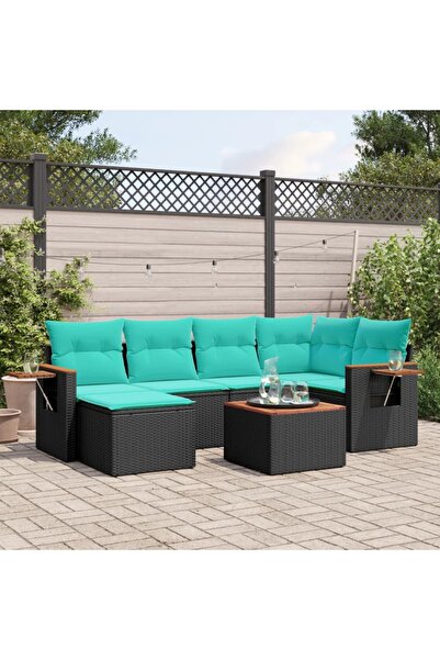 vidaxl Set canapele de gradina cu perne, 7 piese, negru, poliratan