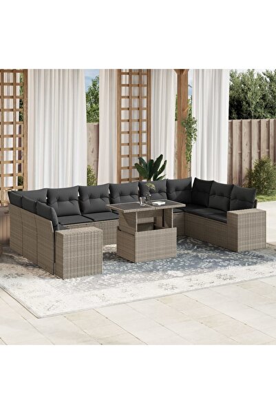 vidaxl Set canapele de gradina cu perne, 11 piese, gri, poliratan