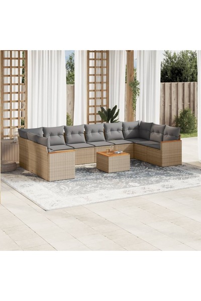 vidaxl Set canapele de gradina cu perne, 11 piese, bej, poliratan