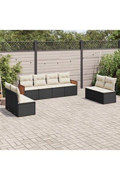 vidaxl Set mobilier de gradina cu perne, 8 piese, negru, poliratan