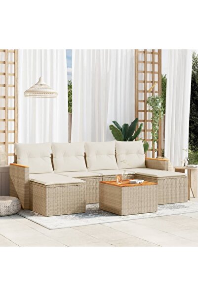 vidaxl Set canapele de gradina, 7 piese, cu perne, bej, poliratan