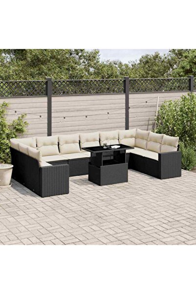 vidaxl Set canapele de gradina cu perne, 11 piese, negru, poliratan