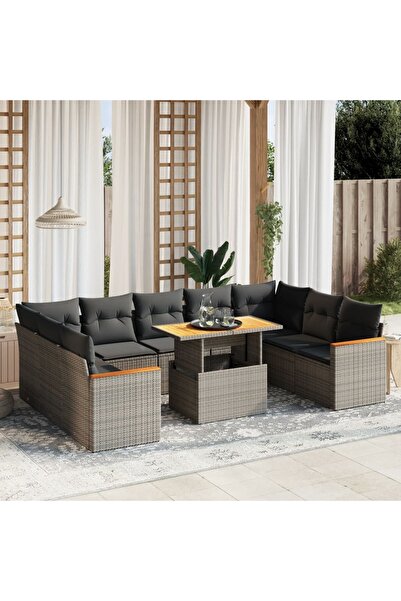 vidaxl Set mobilier de gradina cu perne, 10 piese, gri, poliratan