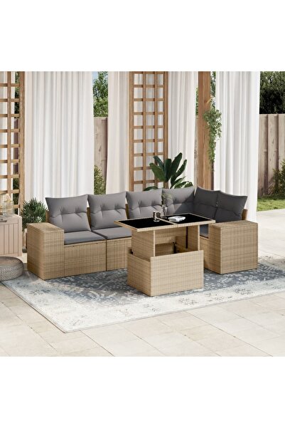 vidaxl Set canapele de gradina cu perne, 6 piese, bej, poliratan