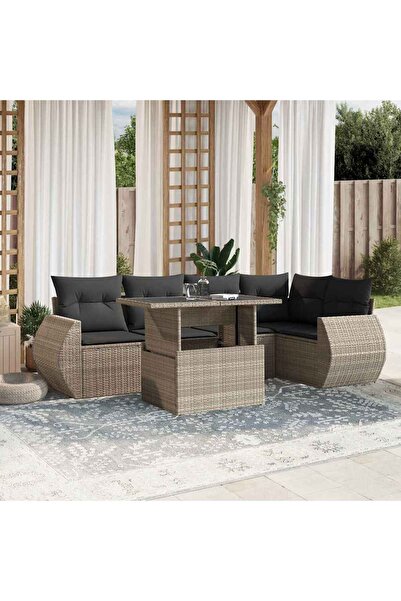 vidaxl Set canapele de gradina cu perne, 7piese gri deschis poliratan
