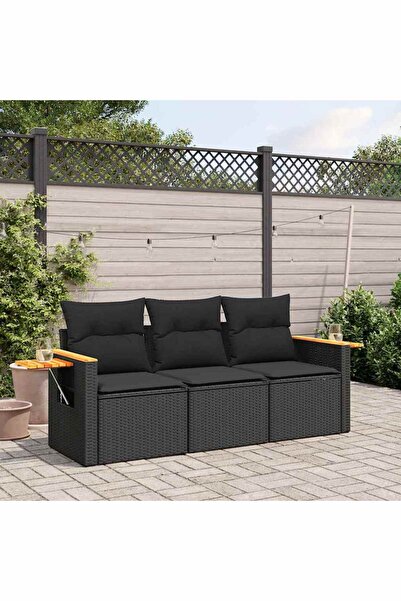 vidaxl Set mobilier de gradina cu perne, 3 piese, negru, poliratan