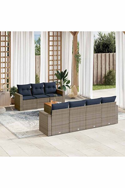 vidaxl Set canapele de gradina cu perne, 8 piese, gri, poliratan