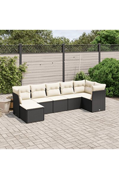 vidaxl Set canapele de gradina cu perne, 7 piese, negru, poliratan