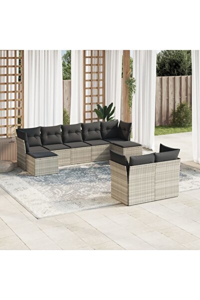 vidaxl Set canapele de gradina cu perne, 9 piese gri deschis poliratan