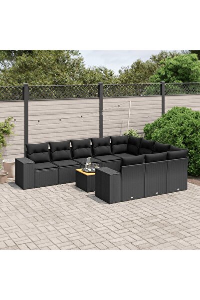 vidaxl Set canapele de gradina cu perne, 11 piese, negru, poliratan