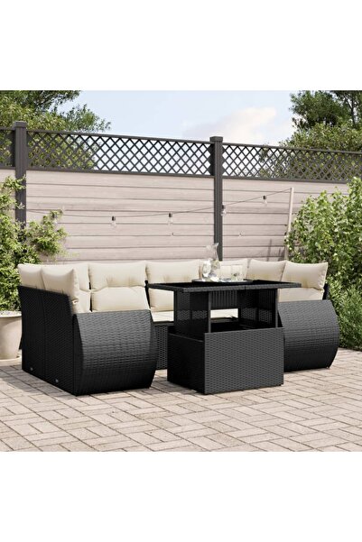 vidaxl Set canapele de gradina cu perne, 7 piese, negru, poliratan