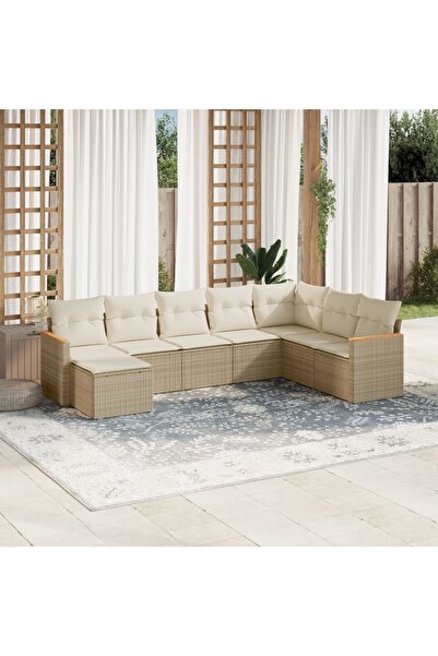 vidaxl Set canapele de gradina, 8 piese, cu perne, bej, poliratan
