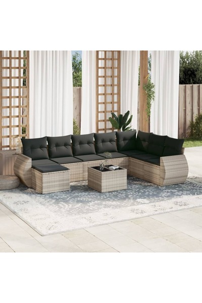 vidaxl Set canapele de gradina cu perne, 9 piese gri deschis poliratan