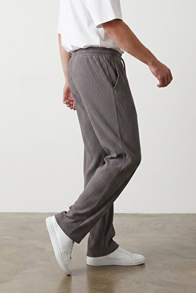modasende Men's grey oversized ottoman fabric trousers