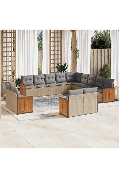 vidaxl Set canapele de gradina, 13 piese, cu perne, bej, poliratan