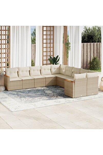 vidaxl Set canapele de gradina cu perne, 10 piese, bej, poliratan