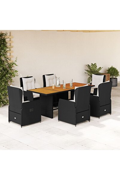 vidaxl Set mobilier de gradina cu perne, 7 piese, negru, poliratan