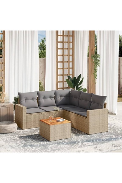 vidaxl Set canapele de gradina cu perne, 6 piese, bej, poliratan