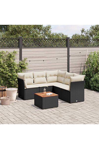 vidaxl Set mobilier de gradina cu perne, 6 piese, negru, poliratan